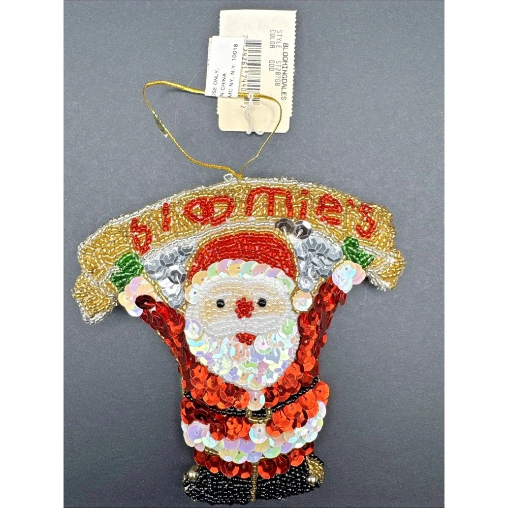 Bloomingdales Vtg‎ Sequin/ Bead Bloomies Christmas Santa Ornament